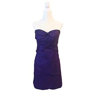 Purple Strapless Pleated Cocktail Dress